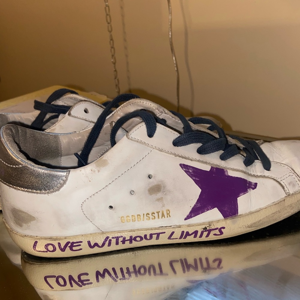 Golden Goose White Sneakers with Purple Star